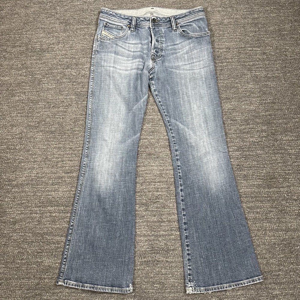 Diesel Jeans Mens 32 Zaf Relaxed Bootcut Medium Wash Blue Denim Italy Distressed
